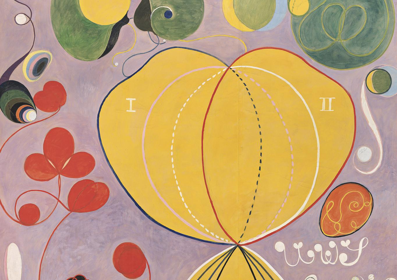 Hilma af Klint, Adulthood, The Ten Largest, No.7, Group IV (detail), 1907, tempera on paper mounted on canvas, 328×240, courtesy the