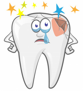 Tecknad bild av en ledsen tand som illustrerar tandvärk