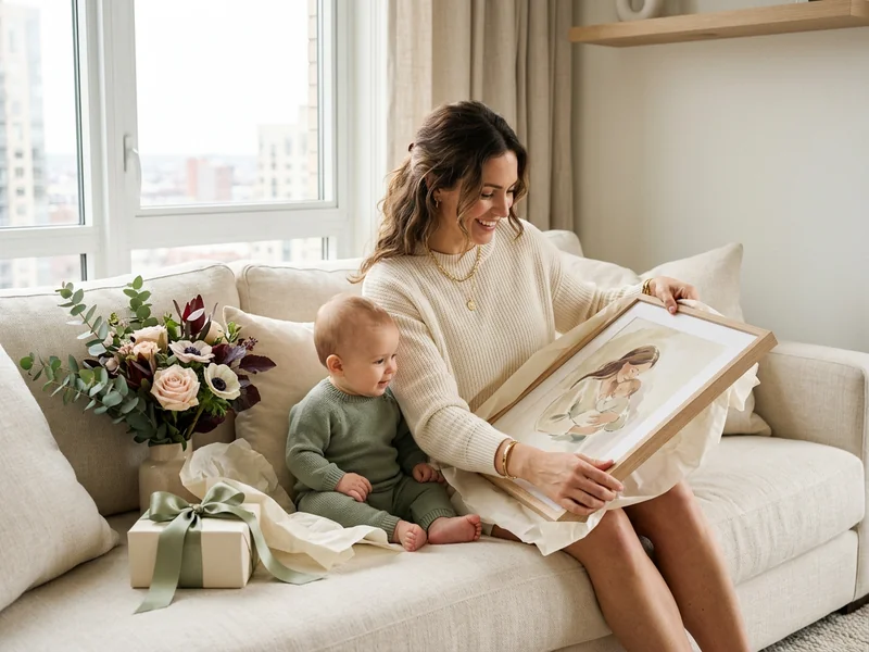 A young woman holding a personalized printed gift as a birthday gift