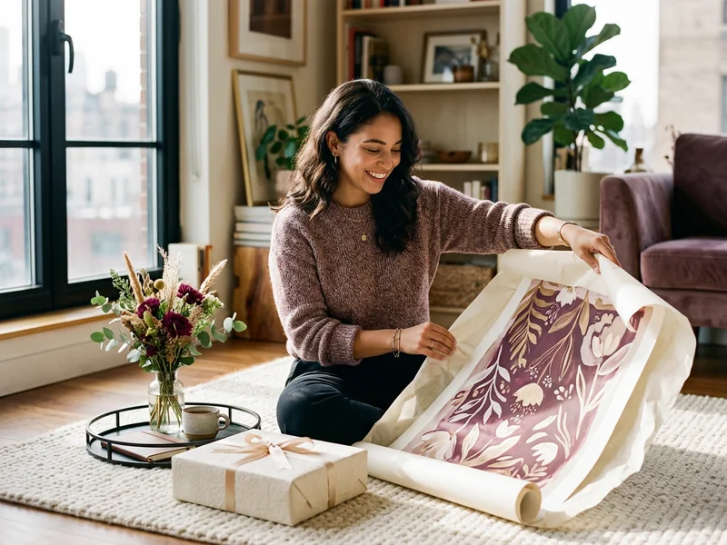A young woman opening a personalized printed gift
