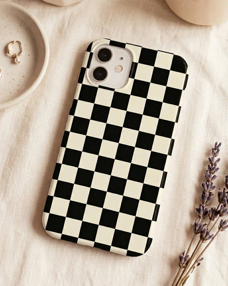 Black + cream checkerboard case