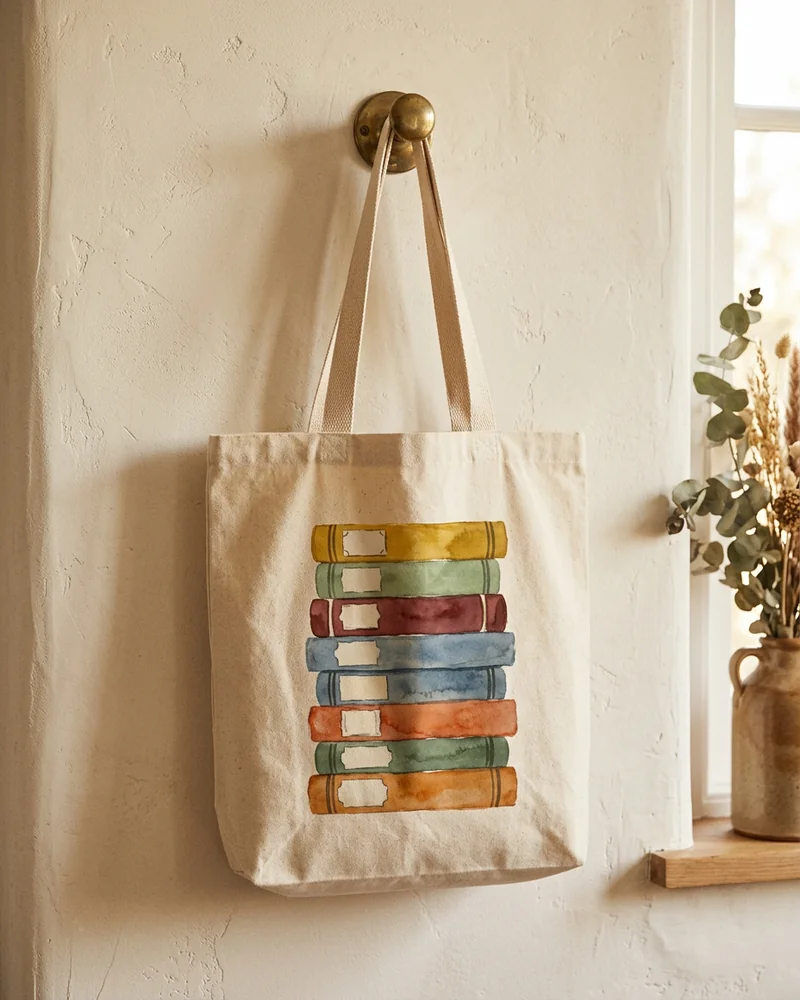 Stacked book spines tote