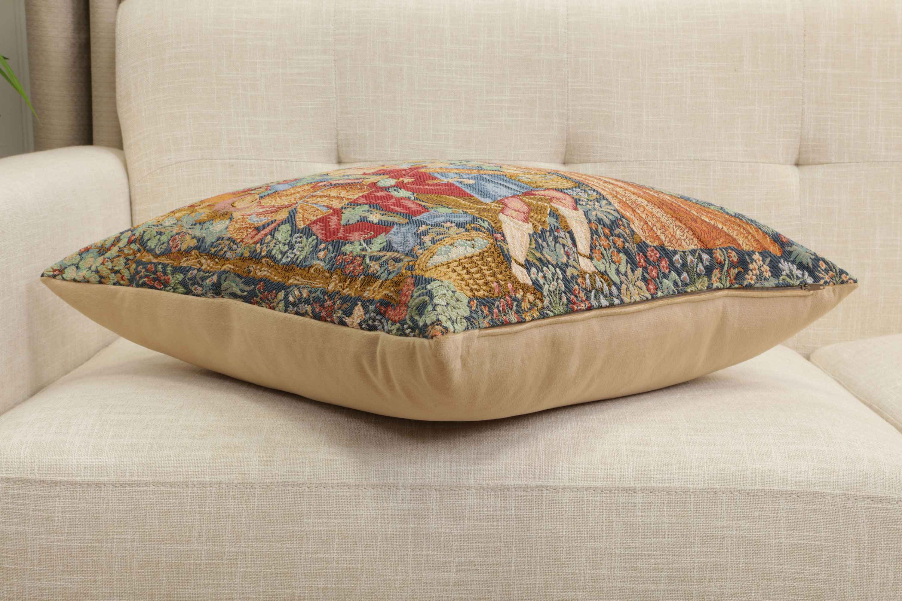 Medieval Wine Making Tapestry Pillow Cover 19x19 Inch Cotton Jacquard Woven Cushion Cover