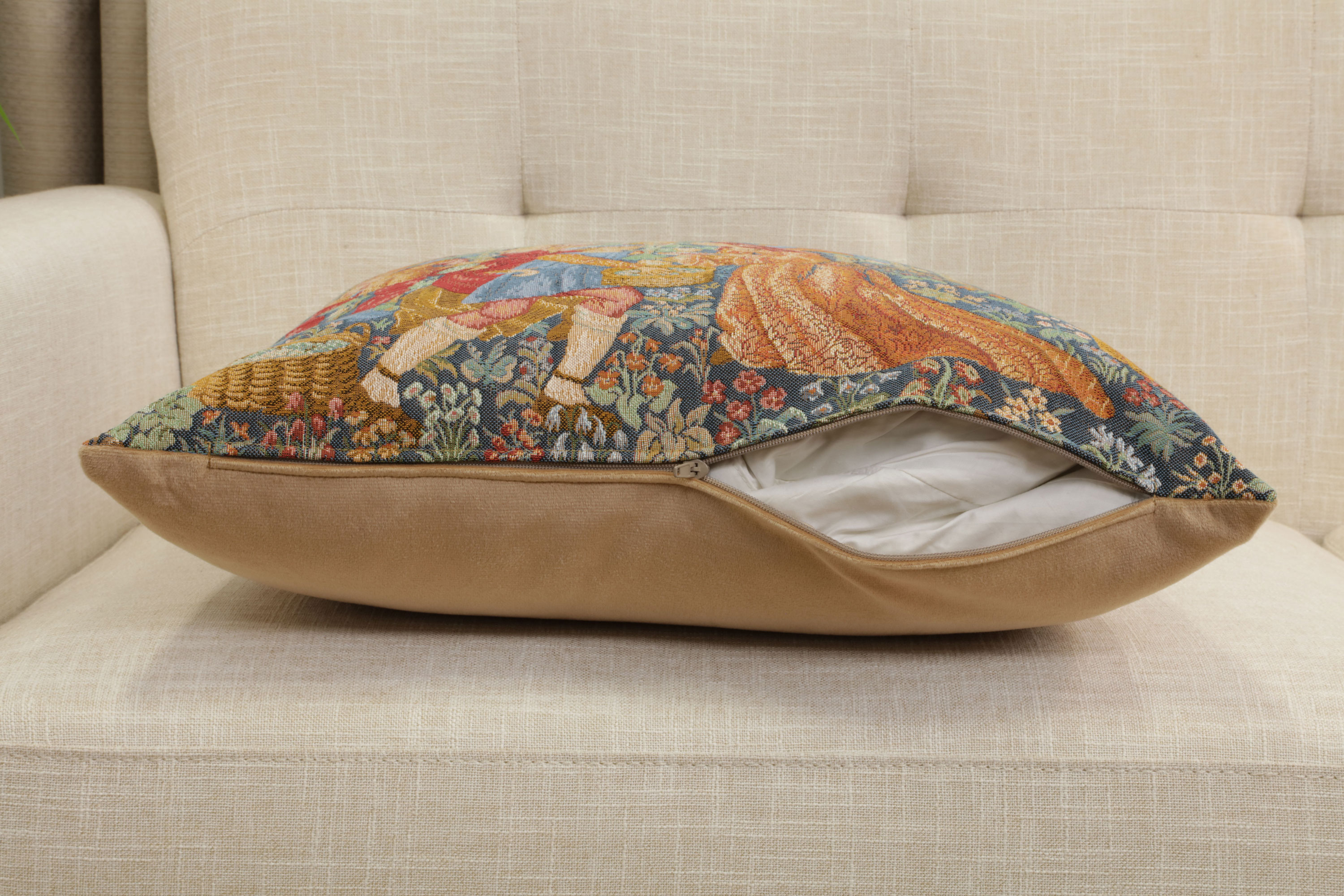 Medieval Wine Making Tapestry Pillow Cover 19x19 Inch Cotton Jacquard Woven Cushion Cover