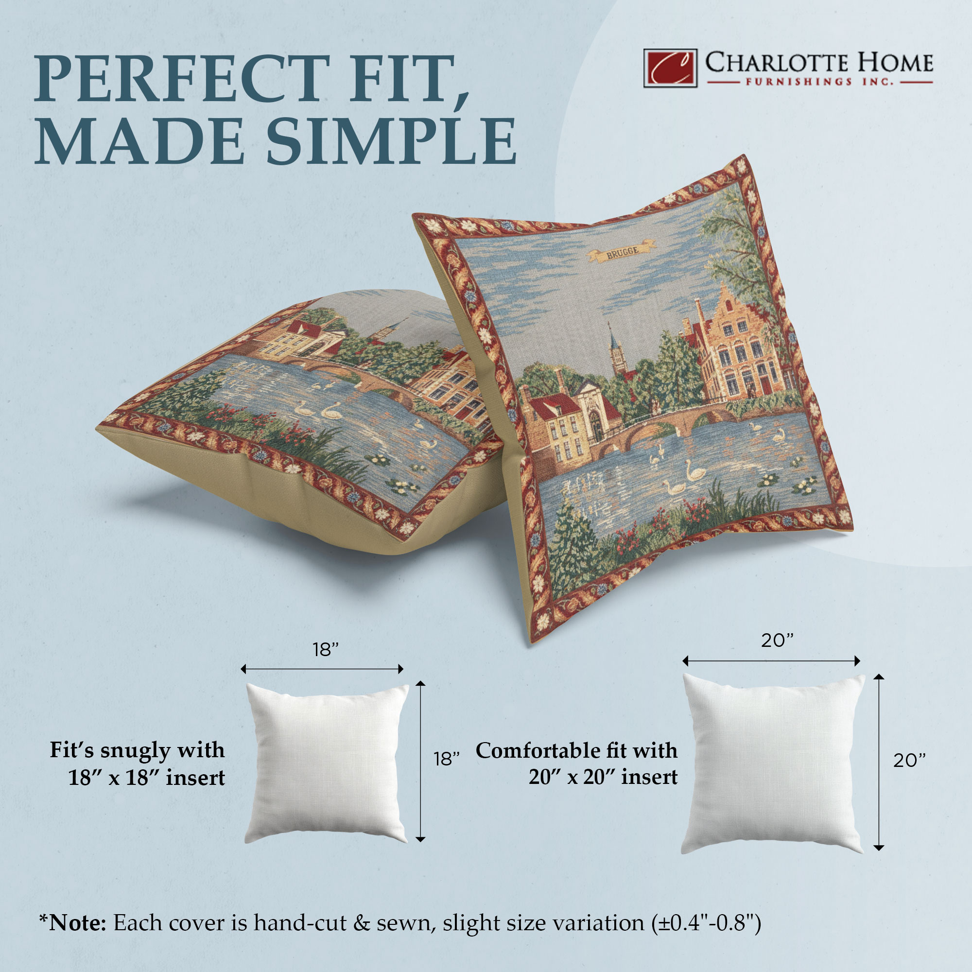 Brugge Minnewater European Tapestry Pillow Cover 18x18 Inch Cotton Cushion Cover