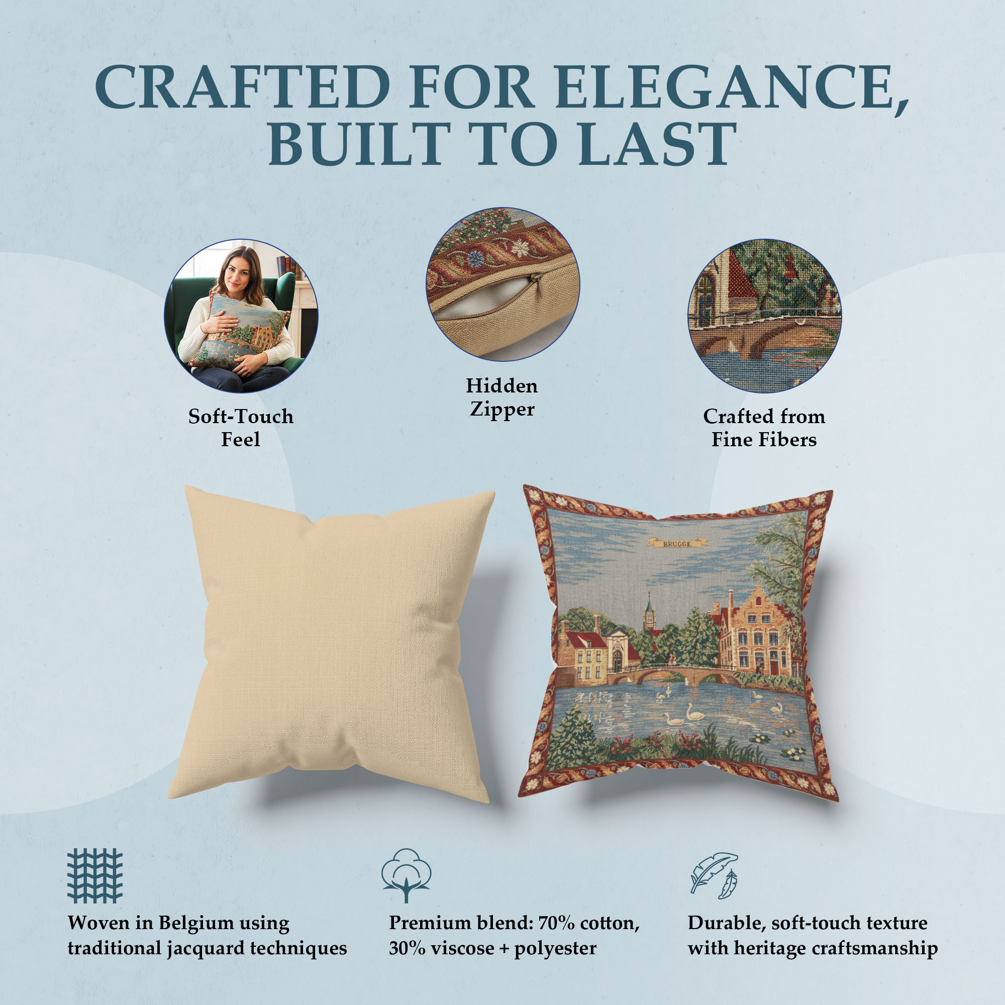 Brugge Minnewater European Tapestry Pillow Cover 18x18 Inch Cotton Cushion Cover