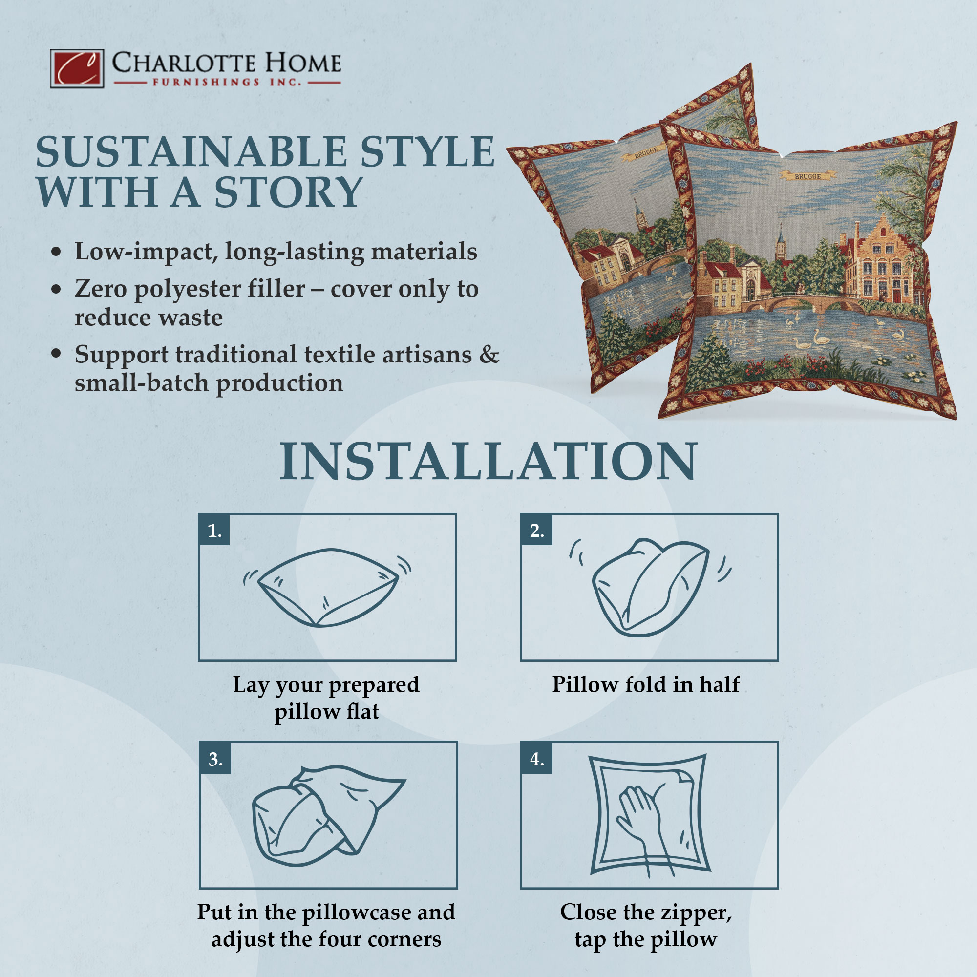 Brugge Minnewater European Tapestry Pillow Cover 18x18 Inch Cotton Cushion Cover