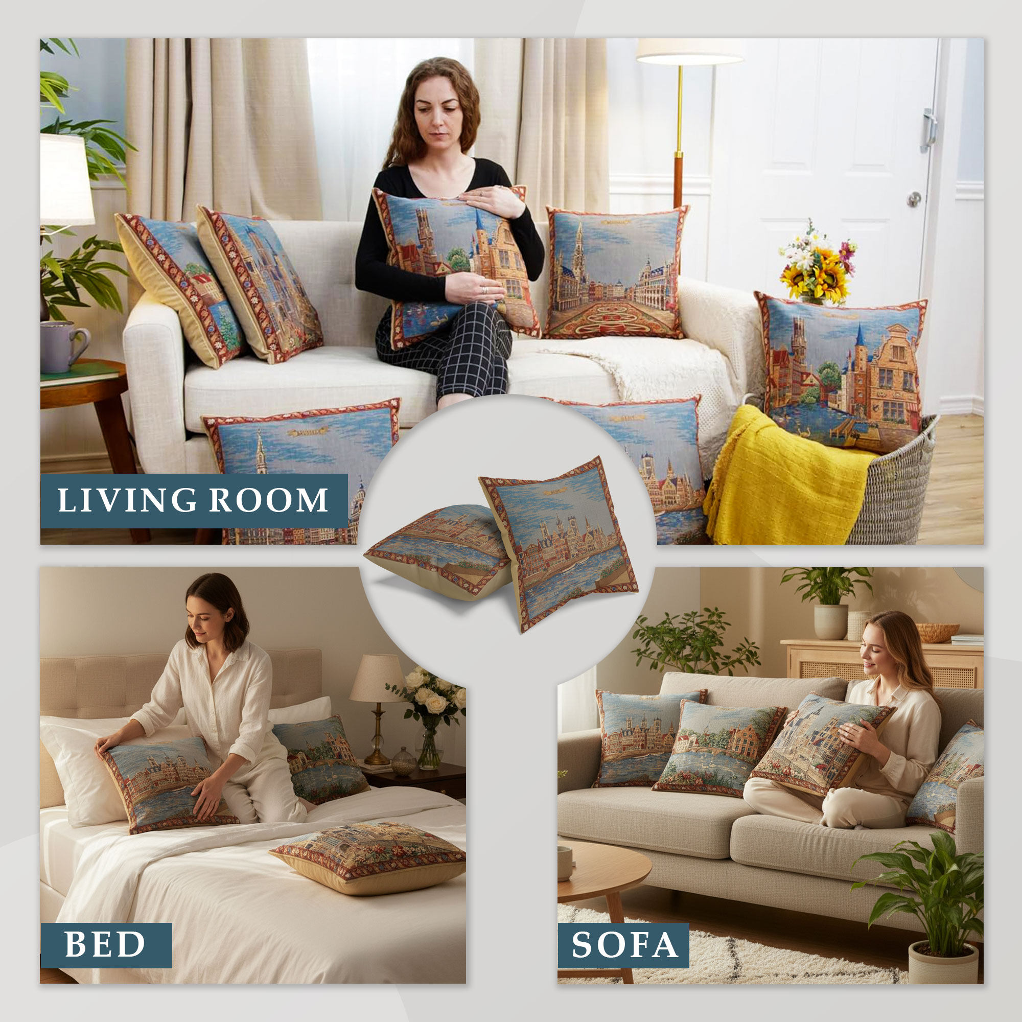 Brugge Minnewater European Tapestry Pillow Cover 18x18 Inch Cotton Cushion Cover