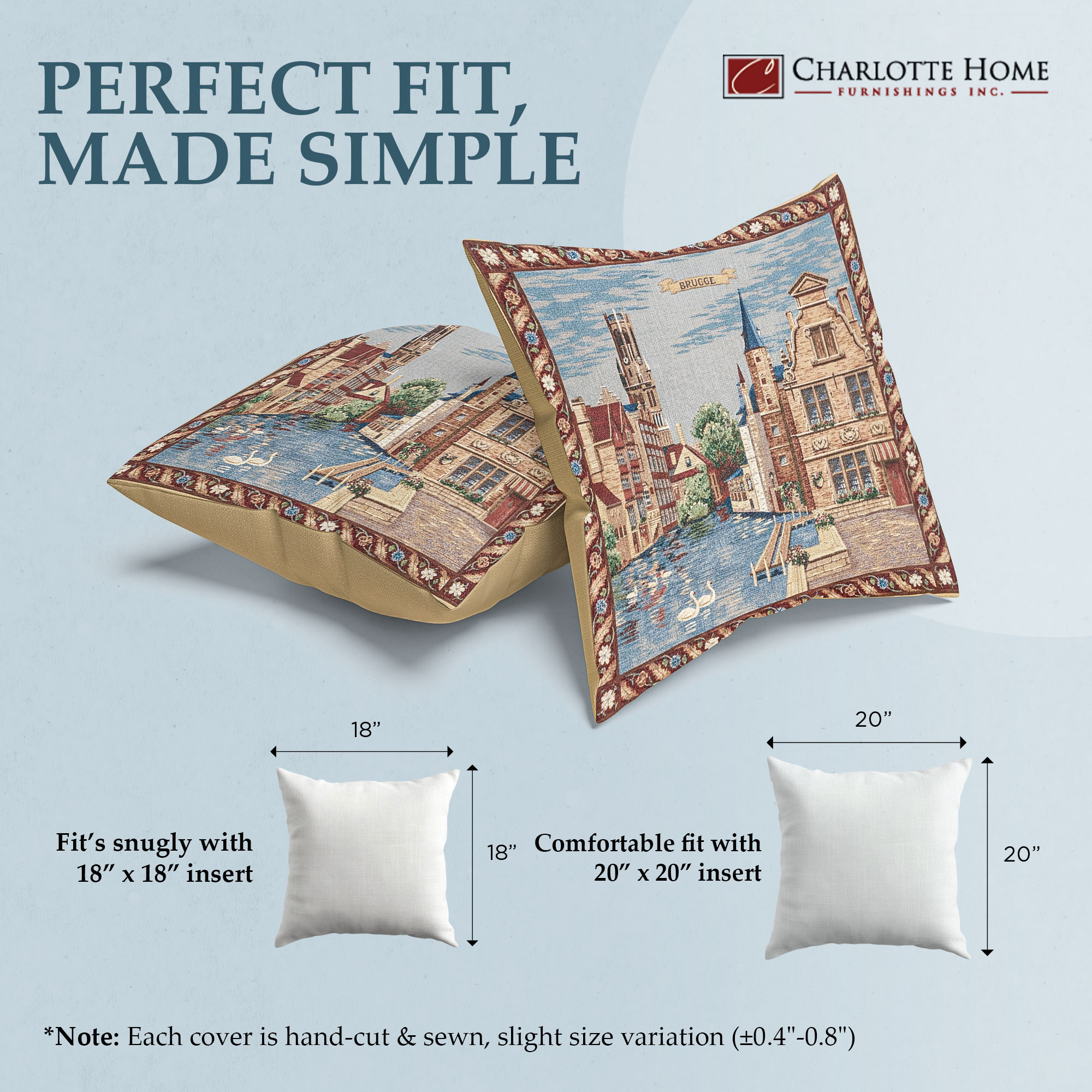 Brugge Rozenhoekaai European Tapestry Pillow Cover 18x18 Inch Cotton Cushion Cover