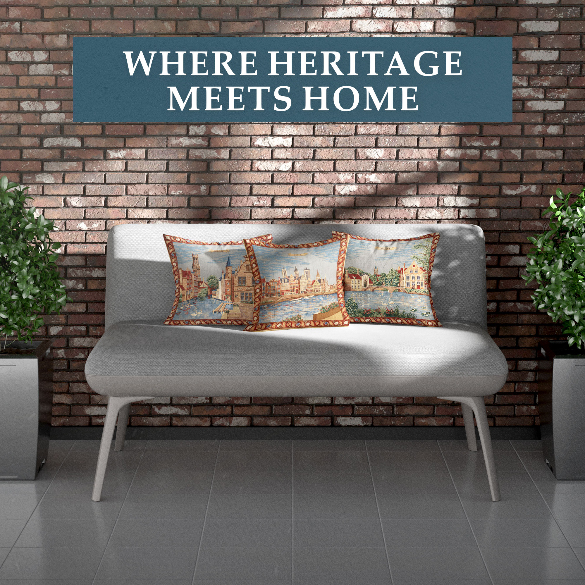 Brugge Rozenhoekaai European Tapestry Pillow Cover 18x18 Inch Cotton Cushion Cover