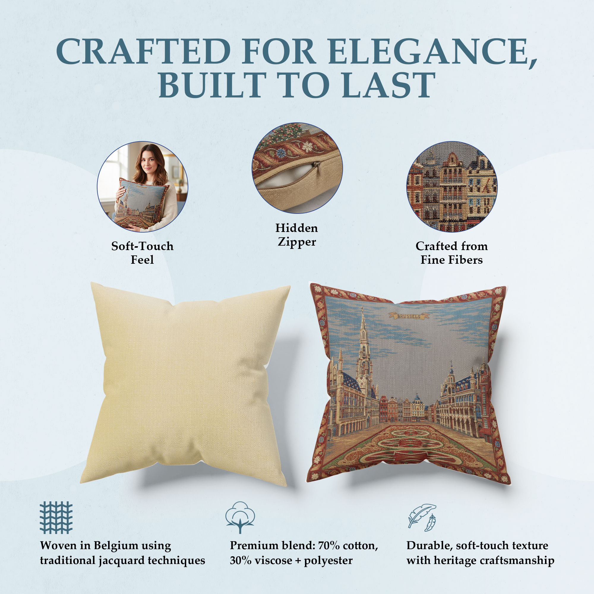 Brussel,European Cushion Cover, 18 in. x 18 in.,Cotton/Wool/Viscose, by Charlotte Home Furnishings