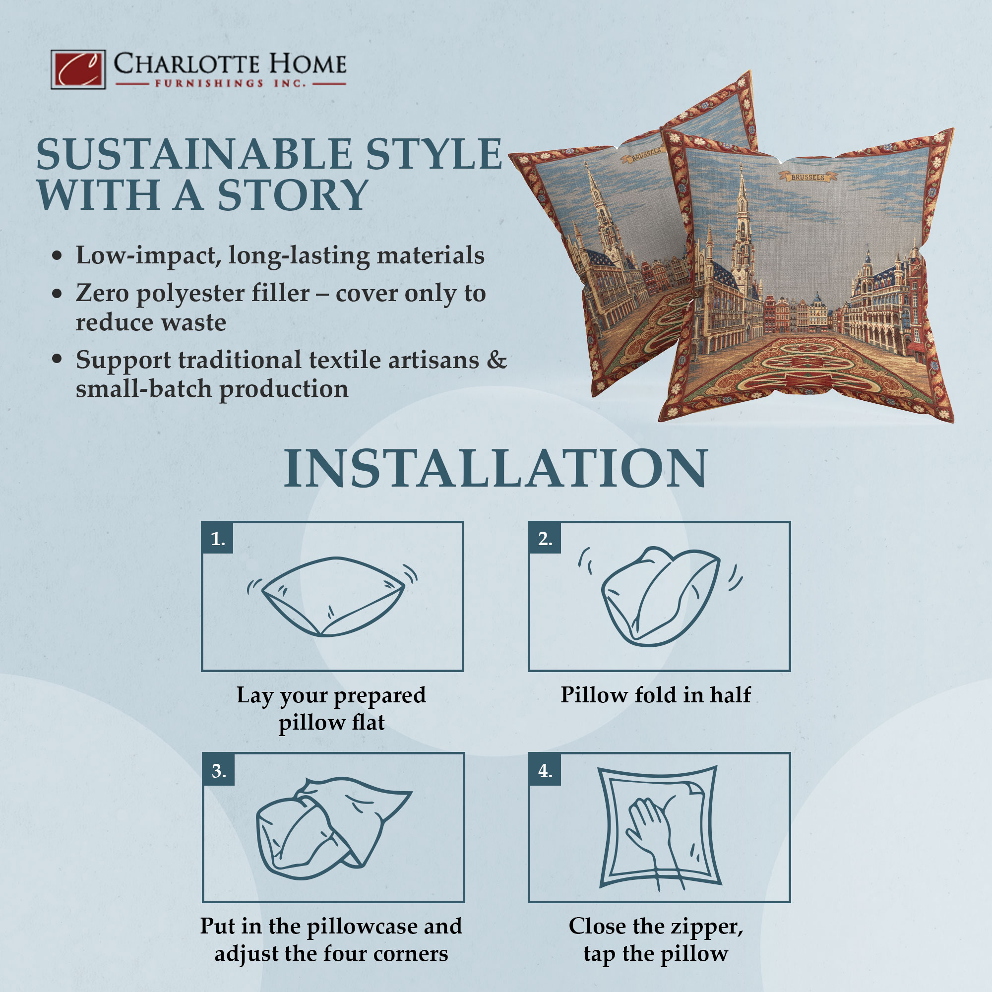 Brussel,European Cushion Cover, 18 in. x 18 in.,Cotton/Wool/Viscose, by Charlotte Home Furnishings