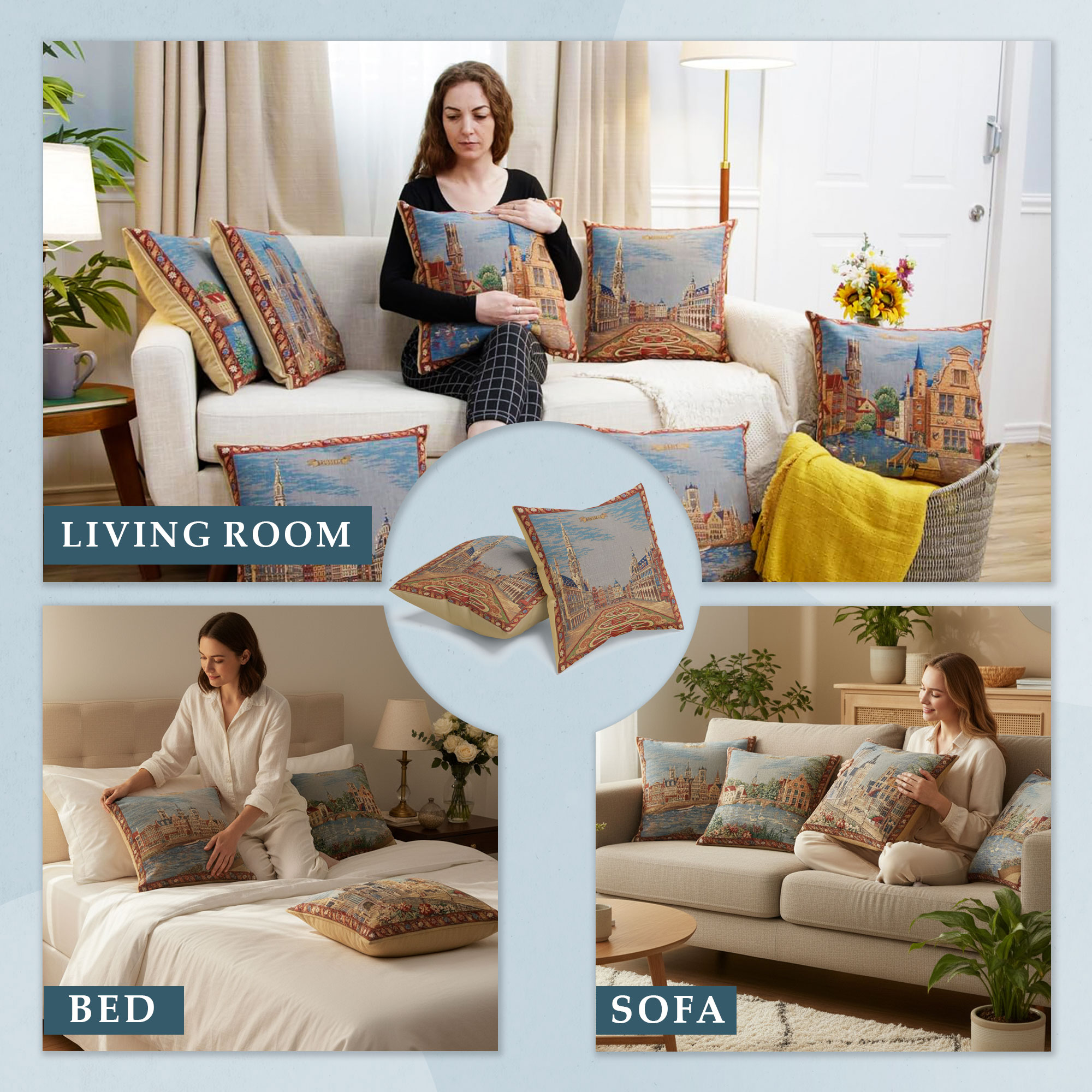 Brussel,European Cushion Cover, 18 in. x 18 in.,Cotton/Wool/Viscose, by Charlotte Home Furnishings