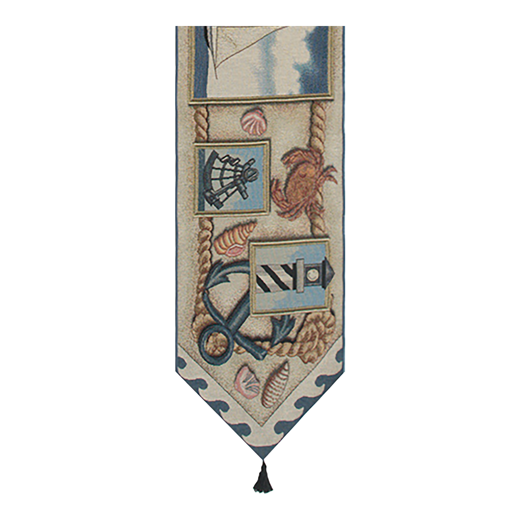 Light House and Sea Shells Small Blue Tassel Table Mat