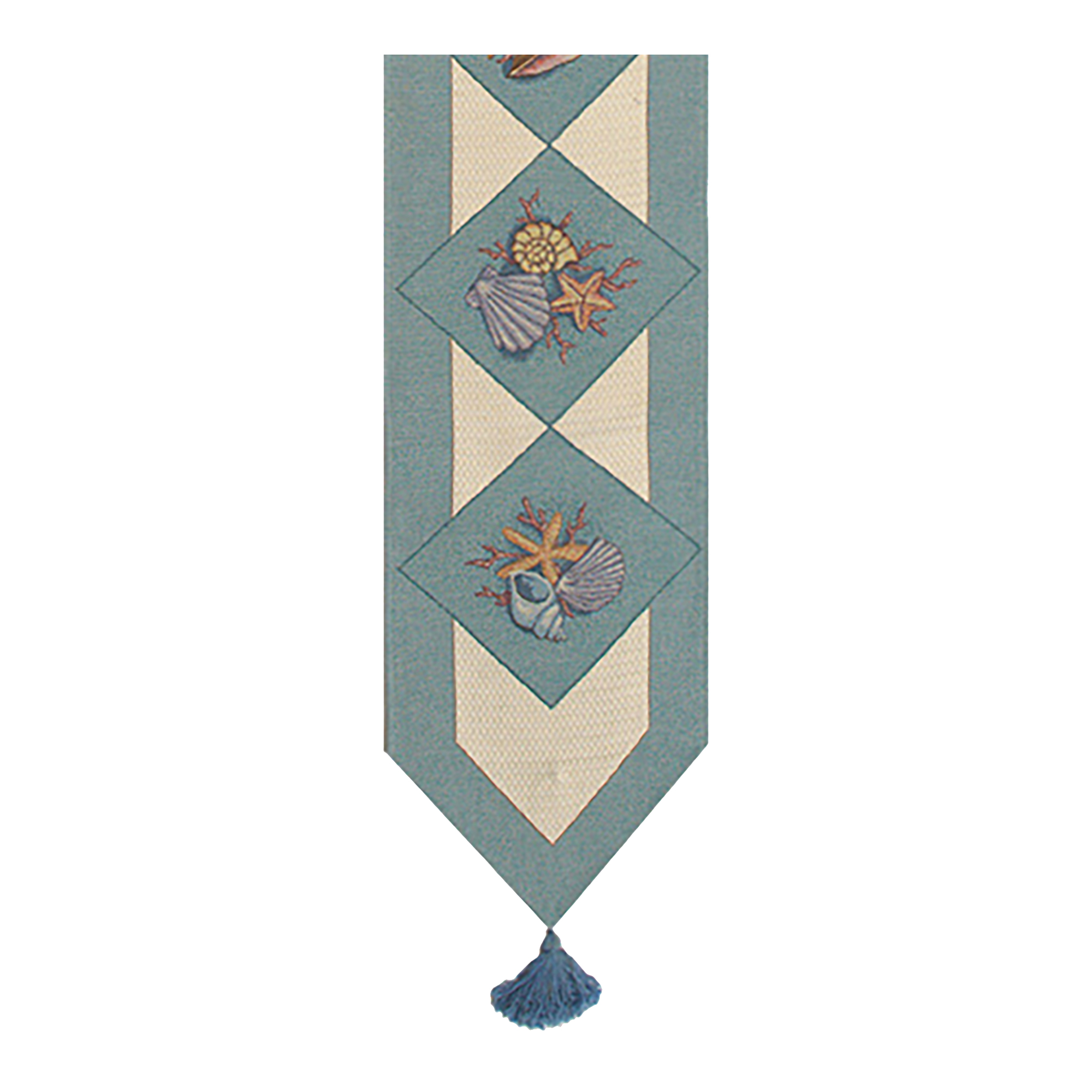 Coral Reef White Jacquard Woven Table Runner 72x13 Inch Coastal Ocean Dining Decor