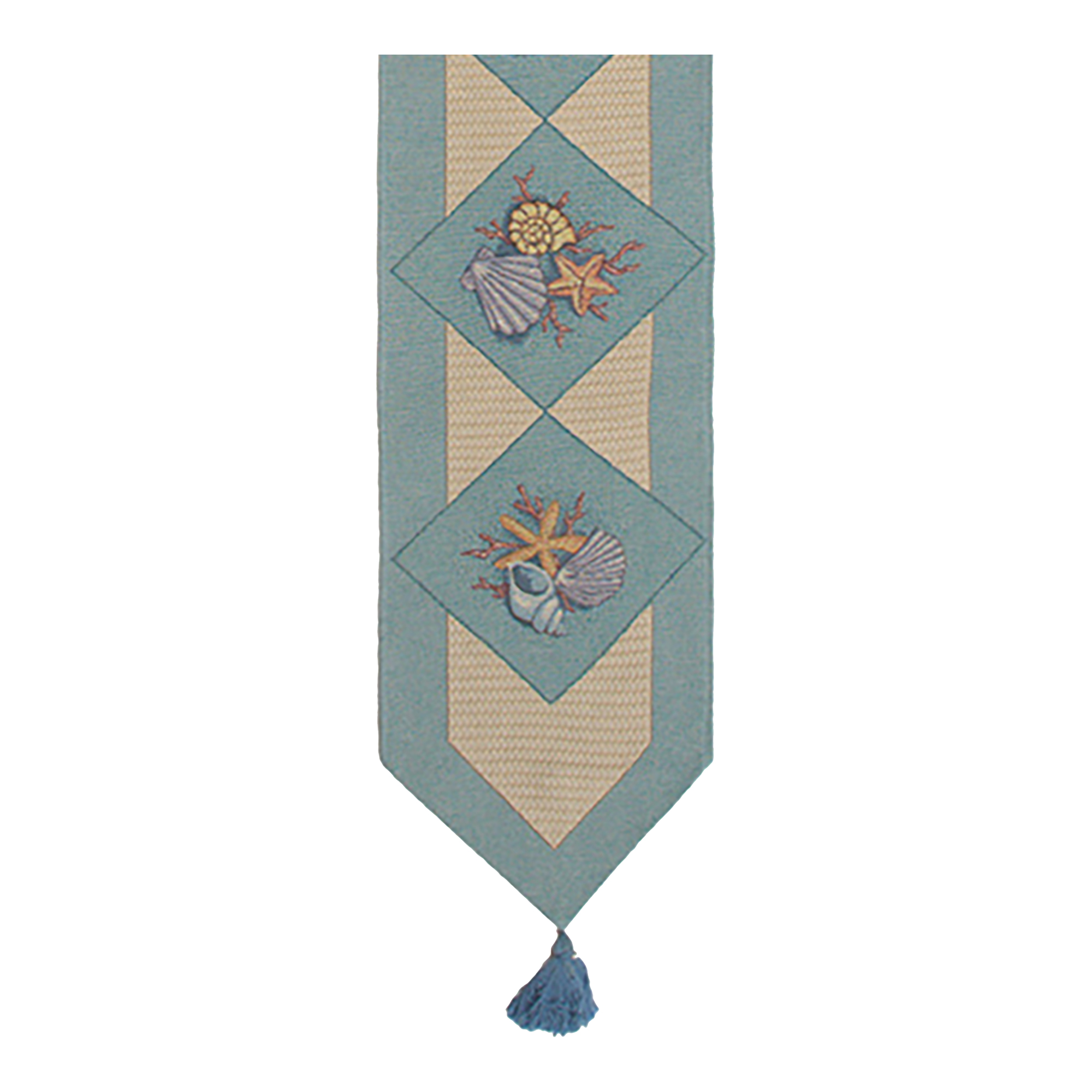Coral Reef Light Brown Jacquard Woven Table Runner 72x13 Inch Coastal Dining Decor