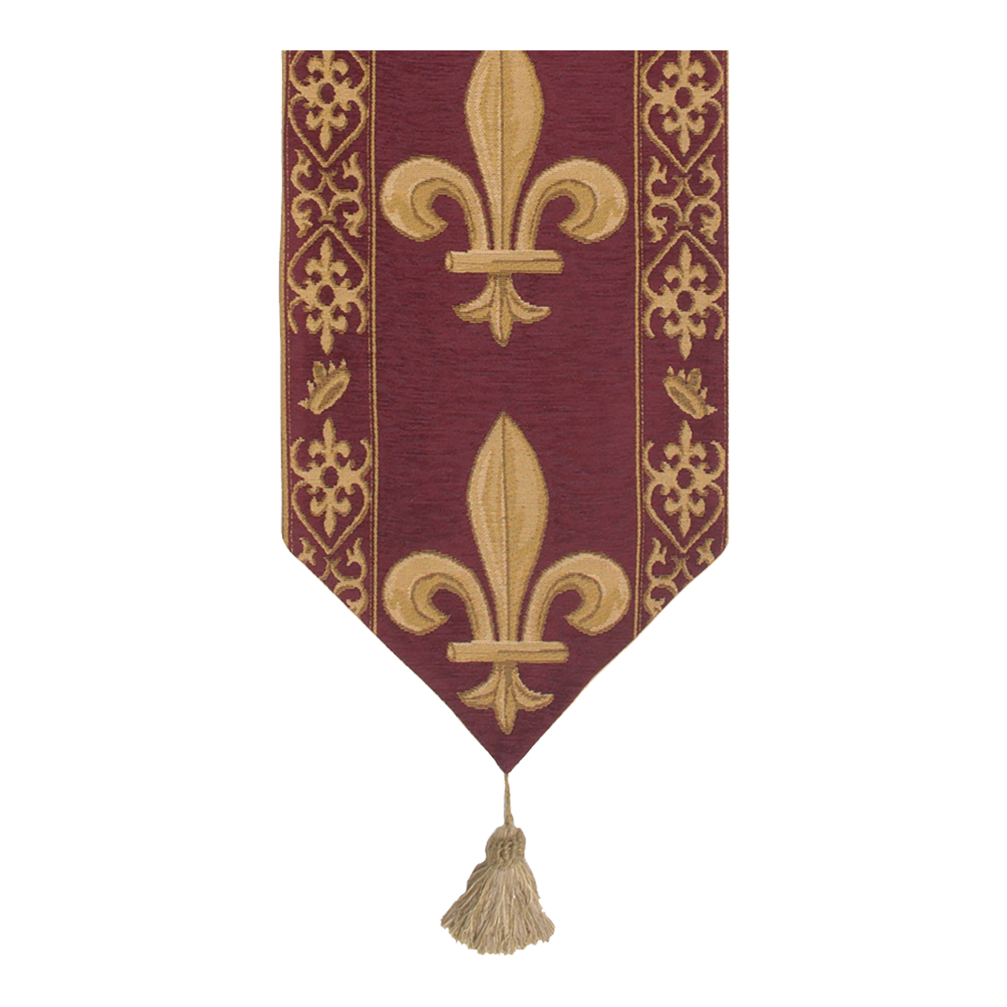 Fleur De Lys Red III Belgian Table Runner - 12 in. x 48 in. Cotton by Charlotte Home Furnishings Inc