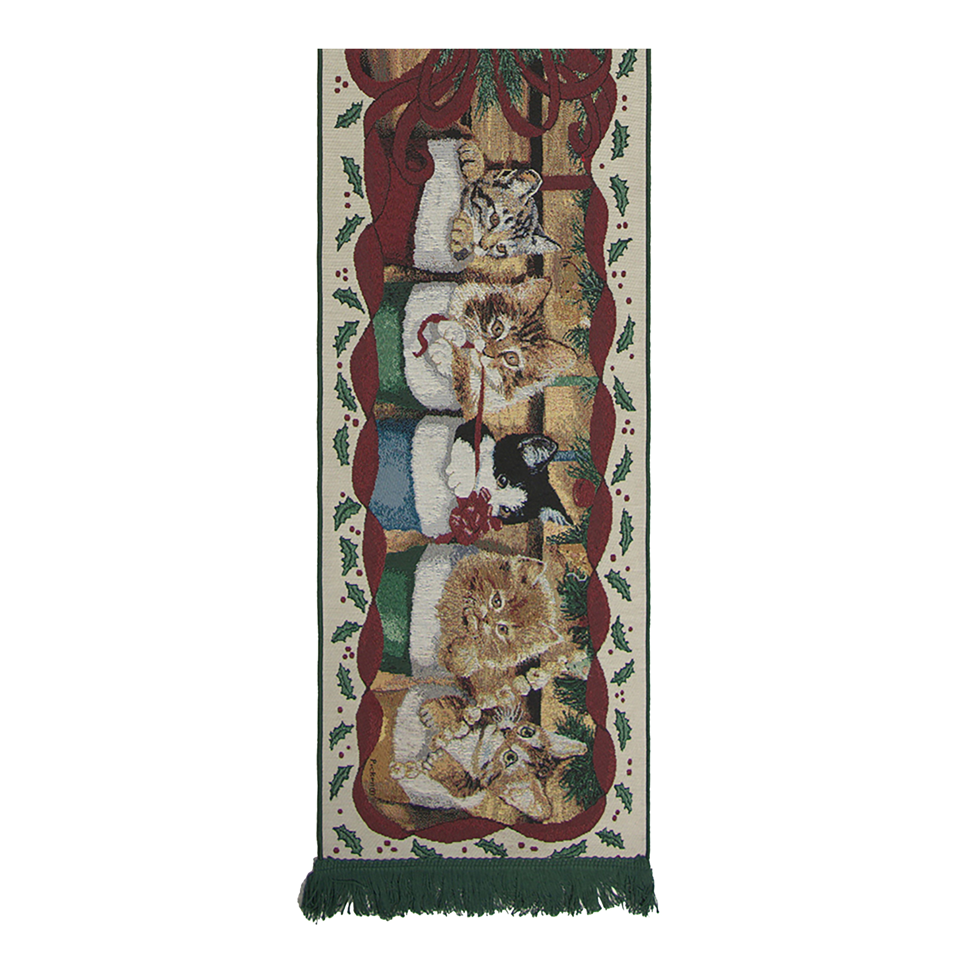 Cat Christmas Party Large Jacquard Woven Table Runner 75x13 Inch Holiday Animal Decor
