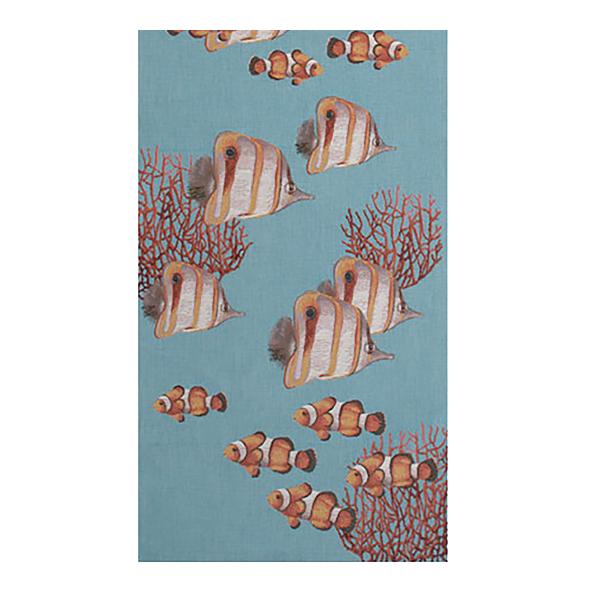 Exotic Fish Blue French Table Mat - 19 in. x 71 in. Cotton by Charlotte Home Furnishings Inc