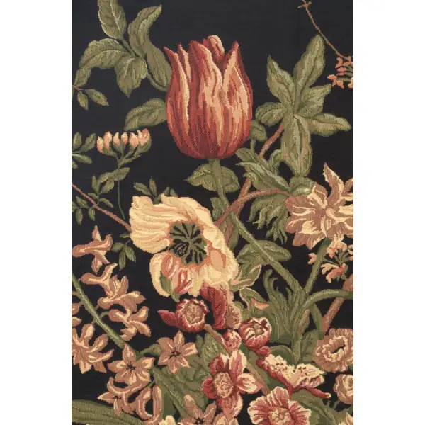 Century Floral Black Belgian Tapestry Wall Hanging | Close Up 1