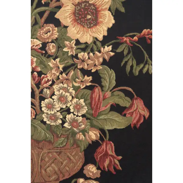 Century Floral Black Belgian Tapestry Wall Hanging | Close Up 2