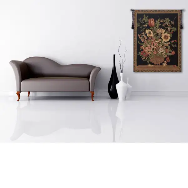 Century Floral Black Belgian Tapestry Wall Hanging | Life Style 1