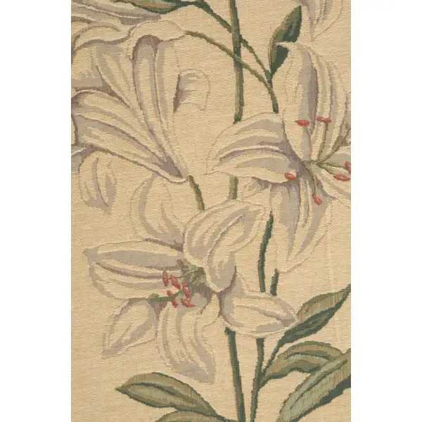 White Amaryllis Large Belgian Tapestry Wall Hanging - 27 in. x 56 in. cotton/viscose/Polyamide by Fabrice de Villeneuve | Close Up 1