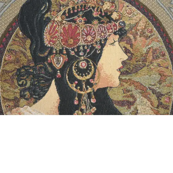 Brunette Belgian Cushion Cover - 18 in. x 18 in. Cotton/Viscose/Polyester by Alphonse Mucha | Close Up 2