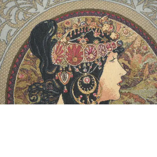 Brunette Belgian Cushion Cover - 18 in. x 18 in. Cotton/Viscose/Polyester by Alphonse Mucha | Close Up 3