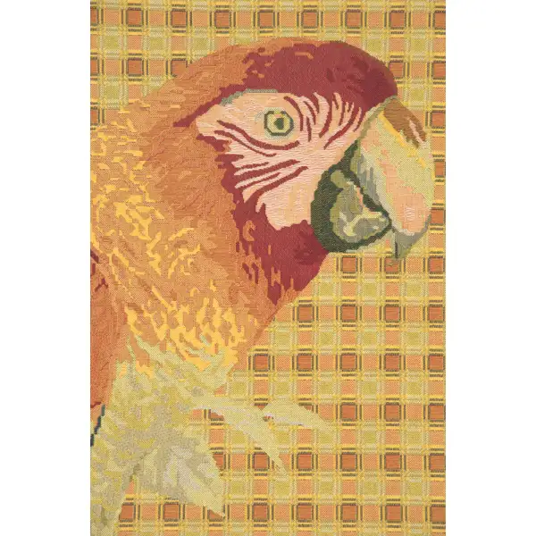 Floral Parrot With Squares Belgian Tapestry Wall Hanging - 55 in. x 55 in. Cotton/Polyester/Viscose by Albert Williams | Close Up 1