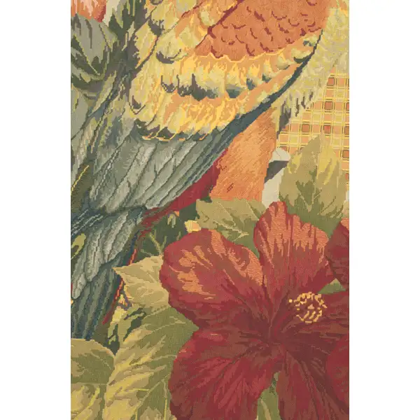 Floral Parrot With Squares Belgian Tapestry Wall Hanging - 55 in. x 55 in. Cotton/Polyester/Viscose by Albert Williams | Close Up 2