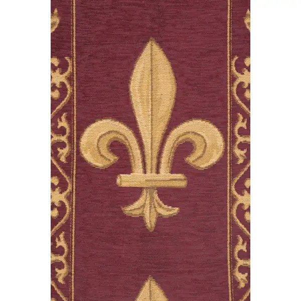 Fleur De Lys Red III Belgian Table Runner - 12 in. x 48 in. Cotton by Charlotte Home Furnishings | Close Up 1