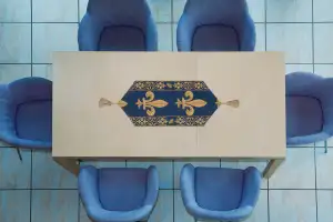 Fleur De Lys Blue VII European Table Runner