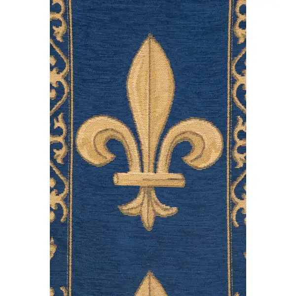 Fleur De Lys Blue V Belgian Table Runner | Close Up 1