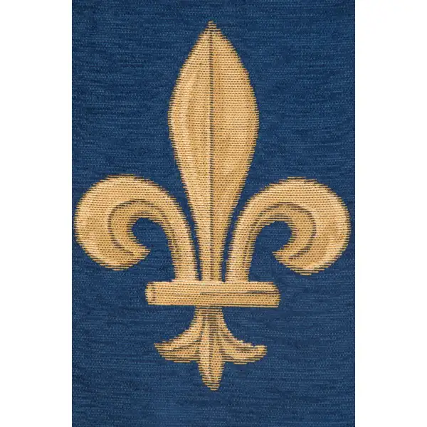 Fleur De Lys Blue V Belgian Table Runner | Close Up 2