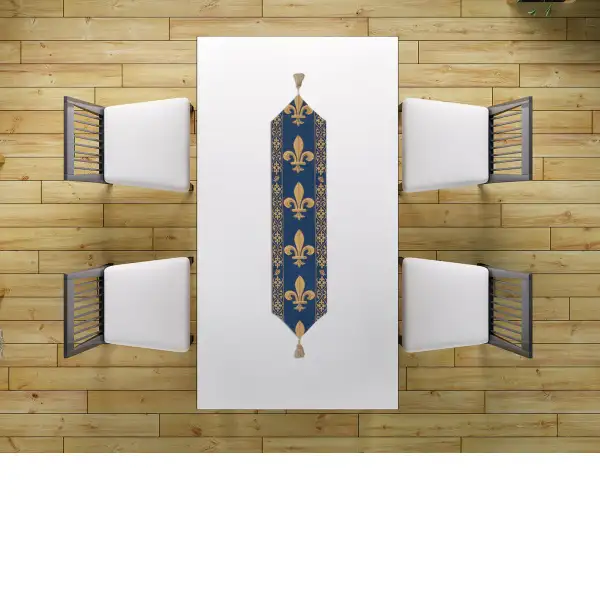 Fleur de Lys Blue VI Belgian Table Runner | Life Style 1