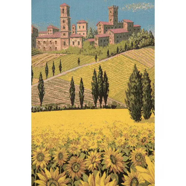 Tuscan Sunflower Wide Landscape Italian Tapestry | Close Up 2