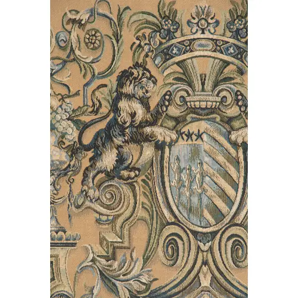 Heraldic Taupe Belgian Tapestry Wall Hanging | Close Up 1