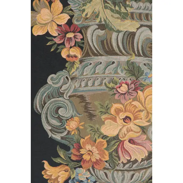 Elaborate Blue Urn Floral Belgian Tapestry Wall Hanging | Close Up 2