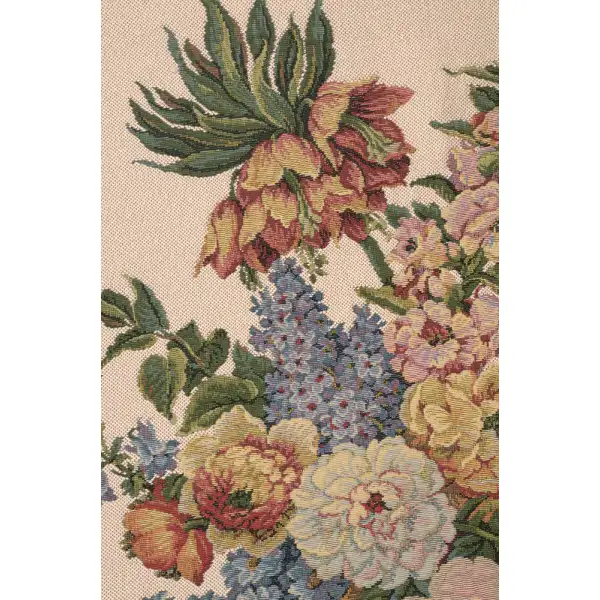 Floral with Fruits Vase Beige Belgian Tapestry Wall Hanging | Close Up 2