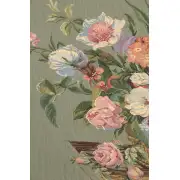 Flower Basket Green II Belgian Tapestry Wall Hanging | Close Up 1