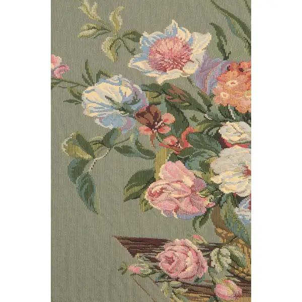 Flower Basket Green II Belgian Tapestry Wall Hanging | Close Up 1