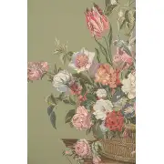 Flower Basket Green Small Belgian Tapestry Wall Hanging | Close Up 1