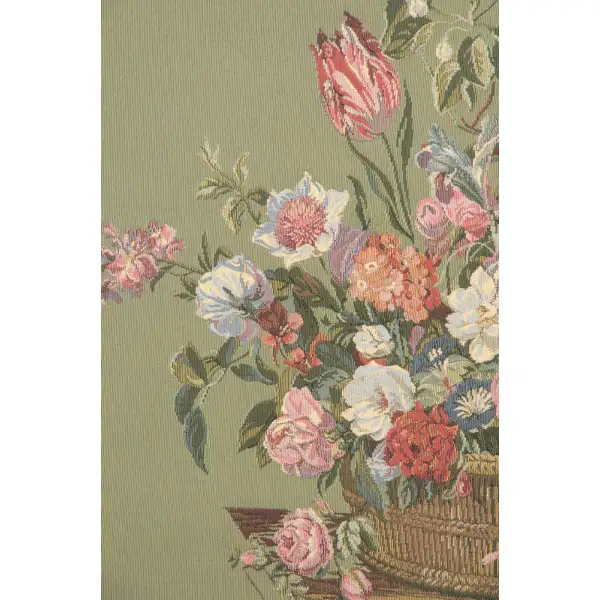 Flower Basket Green Small Belgian Tapestry Wall Hanging | Close Up 1