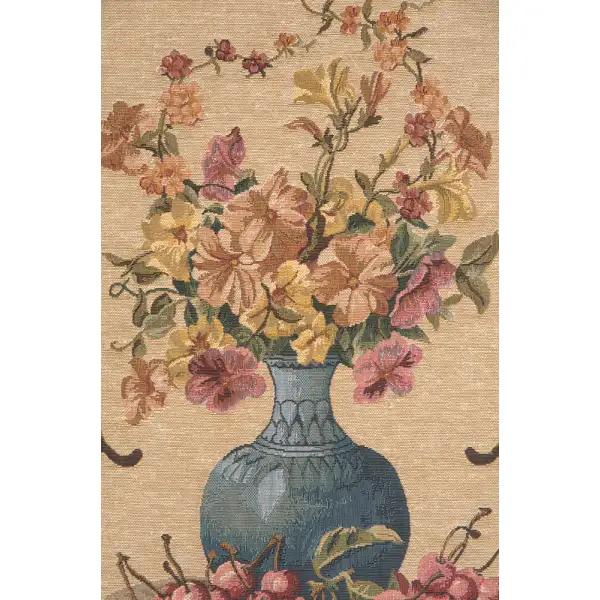 Floral Vase in a Gazebo Belgian Tapestry Wall Hanging | Close Up 1