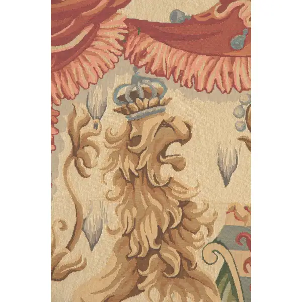 Lion Crest Beige Large Belgian Tapestry Wall Hanging - 75 in. x 55 in. Cotton/Treveria/Viscose/polyester/Mercurise by Charlotte Home Furnishings Inc | Close Up 1