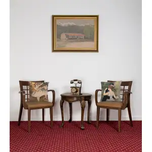 Degas Deux Dansiuses Small Belgian Cushion Cover - 14 in. x 14 in. Cotton/viscose/goldthreadembellishments by Edgar Degas