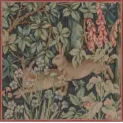 Two Hares In A Forest Small Cushion - 14 in. x 14 in. Cotton by William Morris | Close Up 1