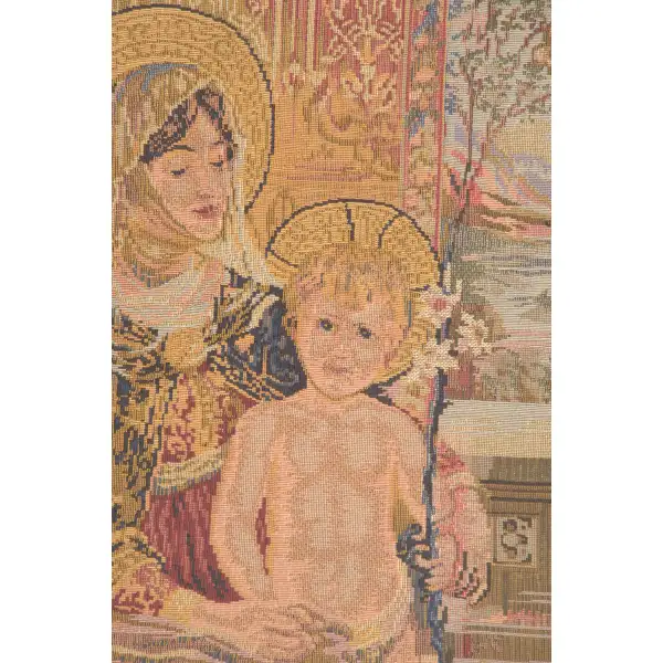 Madonna and Child Seated Belgian Tapestry Wall Hanging | Close Up 1