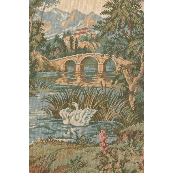 Swan in the Lake Medium with Border Italian Tapestry | Close Up 1